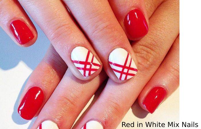 Red in White Mix Nails