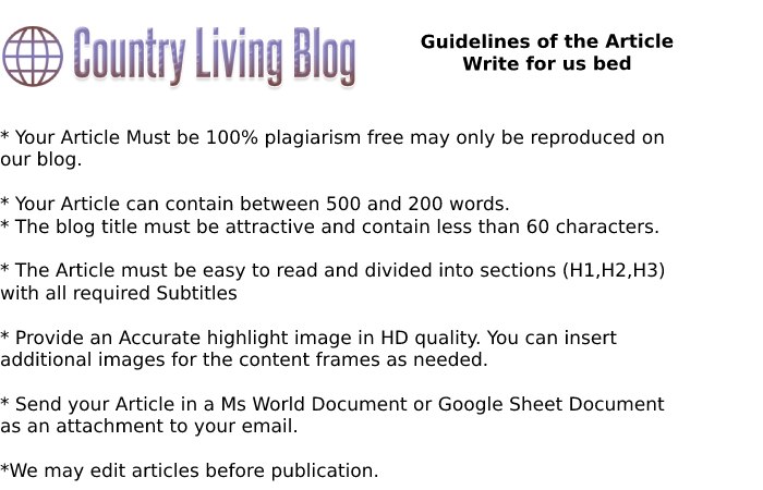 Guidelines of the Article Write for us bed