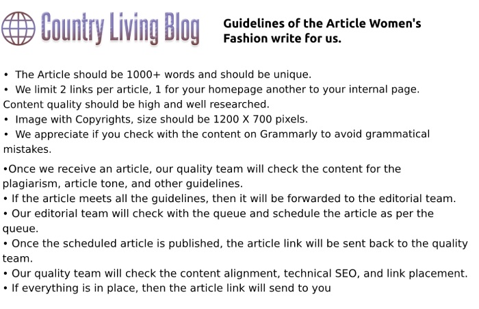 Guidelines of the Article Women's Fashion write for us.